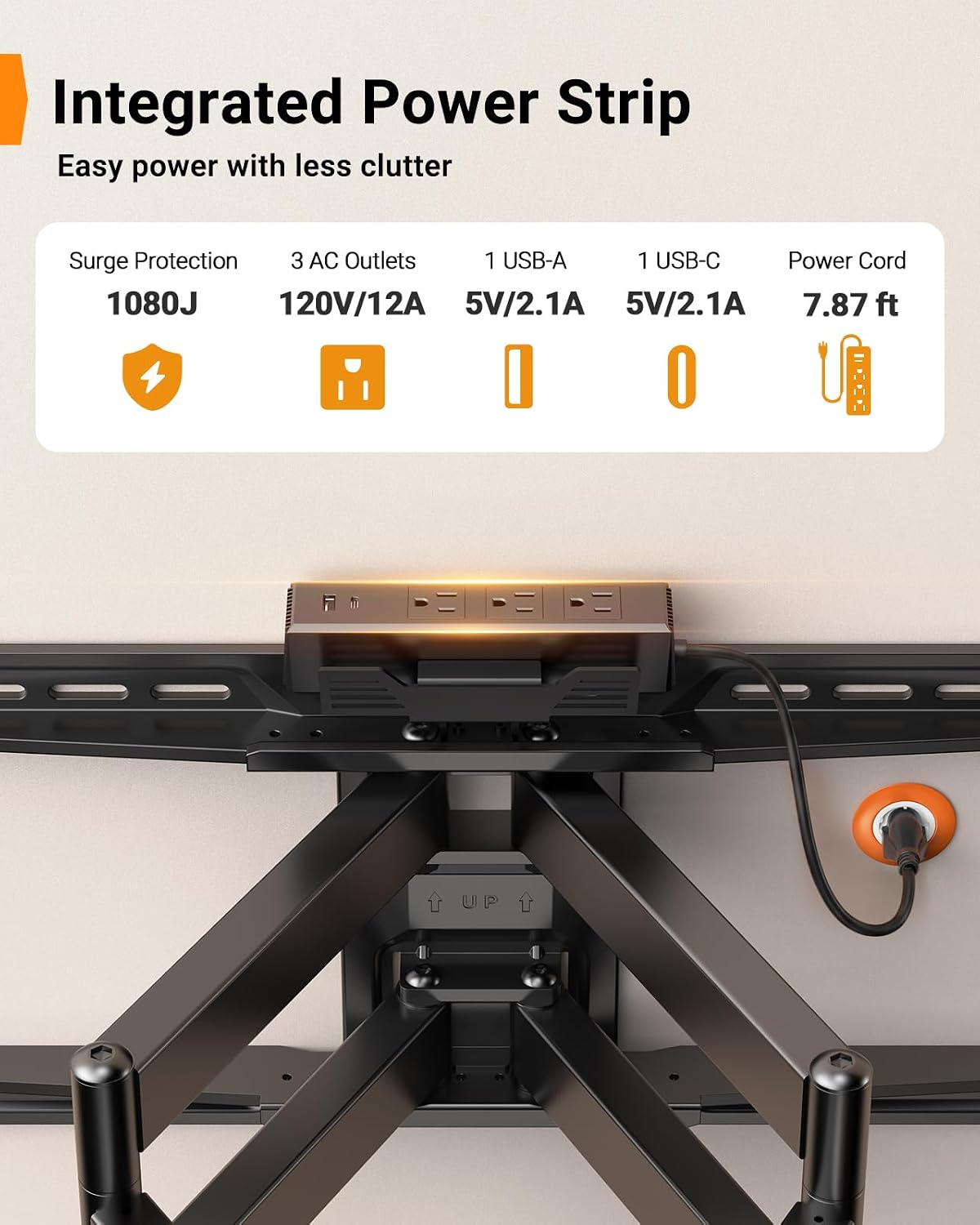 Thumbnail 4 de Perlegear PGTVM103B Full Motion TV Wall Mount with LED and Power Strip