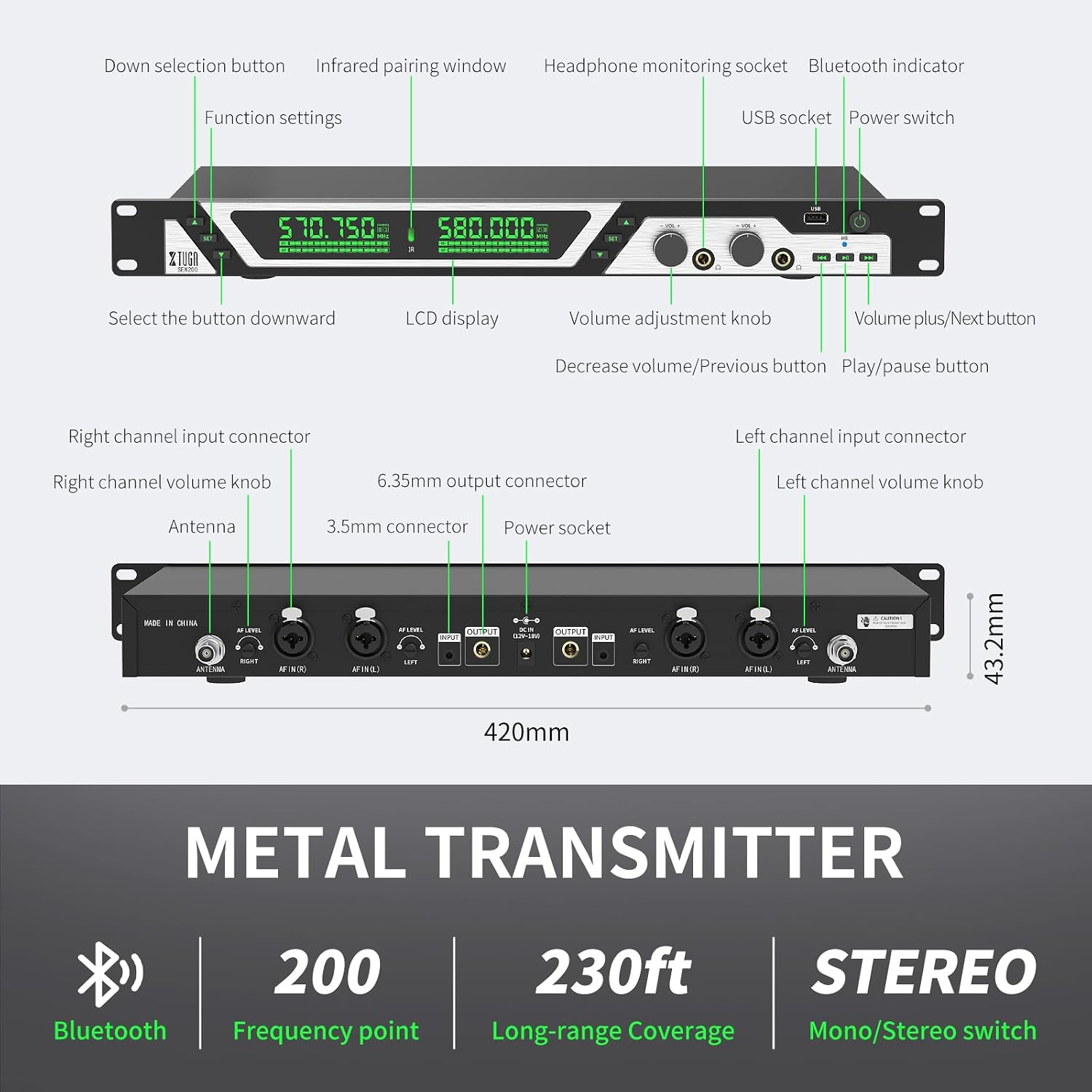 Detalle de XTUGA SEM200 Stereo Wireless In-Ear Monitor System, 2 Bodypacks, UHF