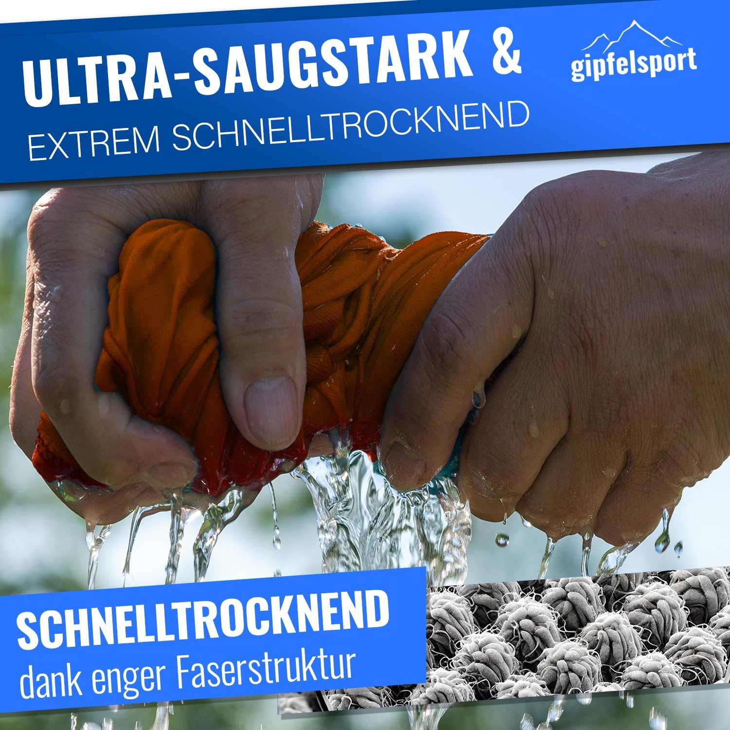 Thumbnail 3 de Gipfelsport Mikrofaser Handtuch 50x30 cm – Orange, schnelltrocknend, leicht & kompakt