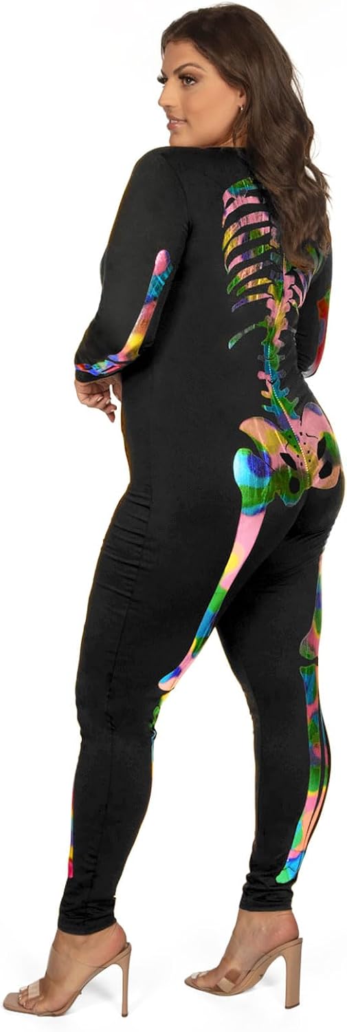 Detalle 2 de Tipsy Elves TE-HWBS01 Skeleton Bodysuit for Women, Iridescent Front-and-Back Print
