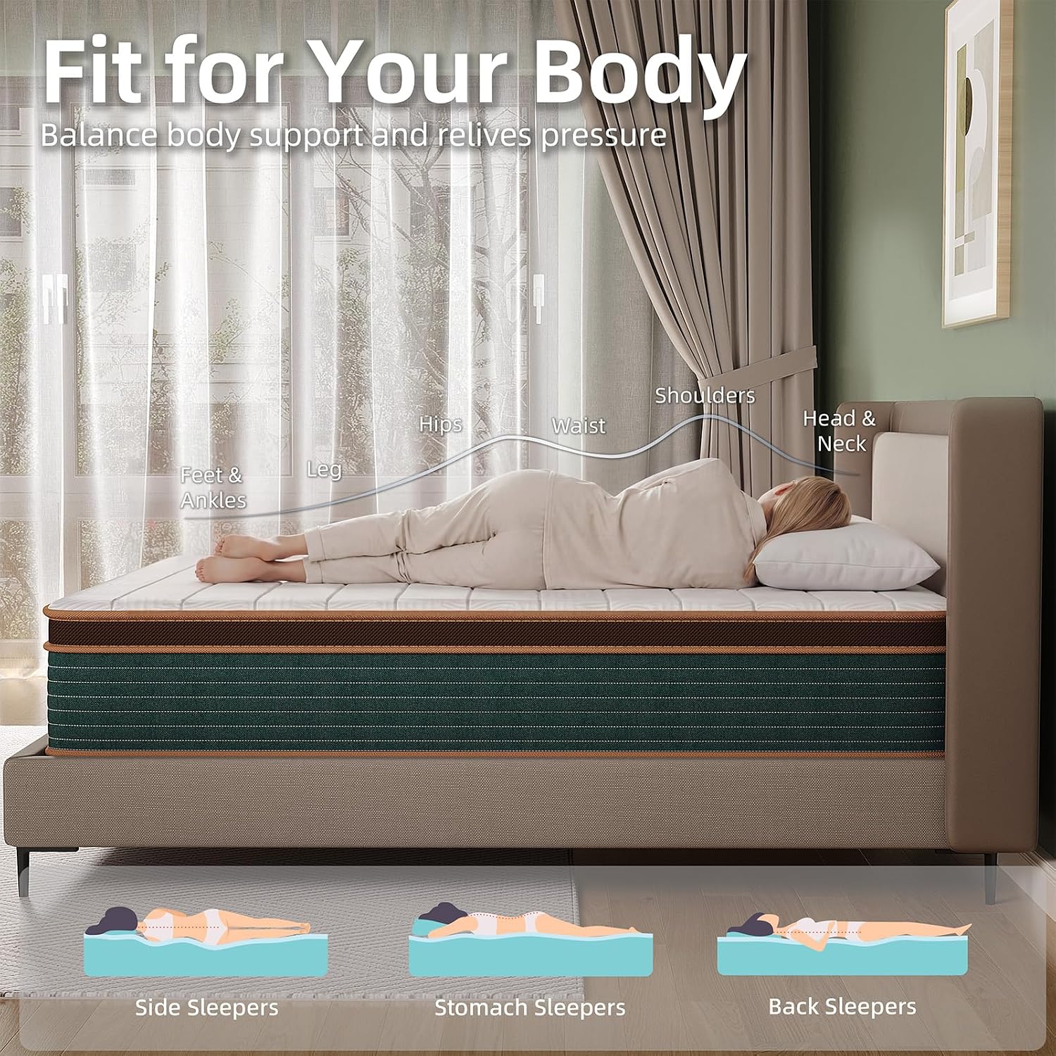 Detalle 1 de Naiveer Twin 10-Inch Hybrid Mattress with Memory Foam and Pocket Springs