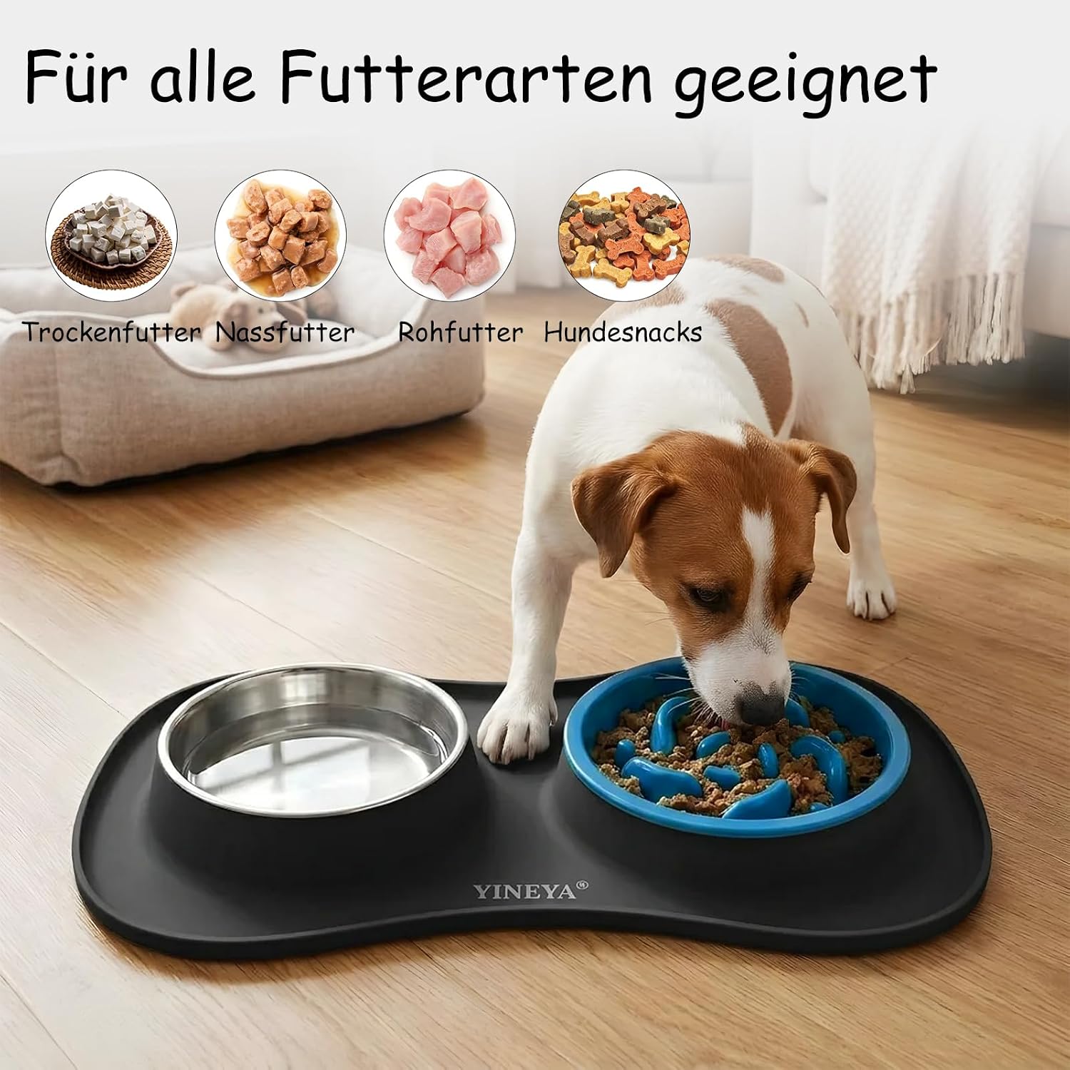 Thumbnail 6 de YINEYA 3-in-1 Hundernapf-Set mit Anti-Schling-Napf, Edelstahlwassernapf und faltbarer Unterlage – Für alle Hunderassen und Katzen