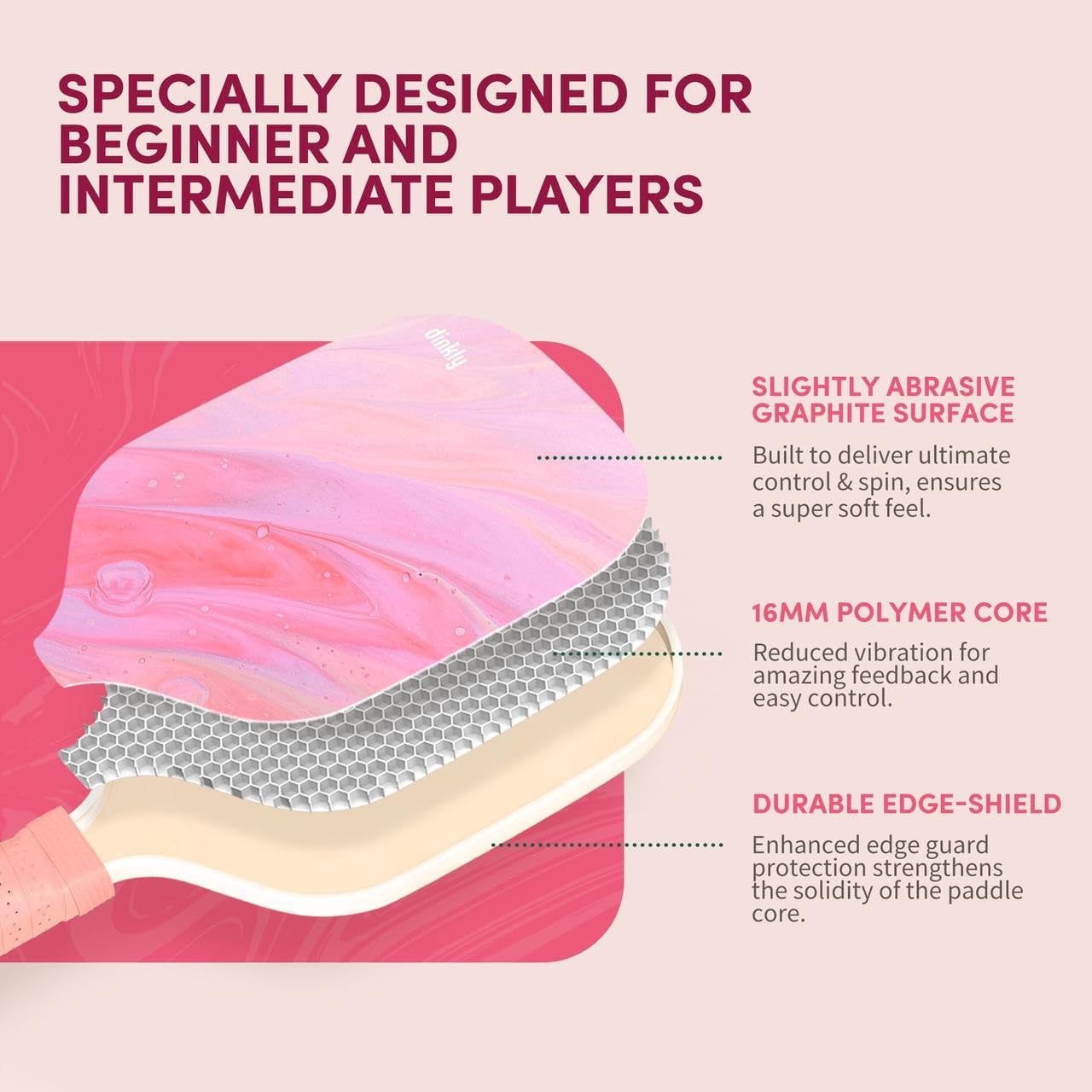 Detalle de Dinkly Pickleball Paddle Set with Graphite Surface, 13mm Core & Carry Bag