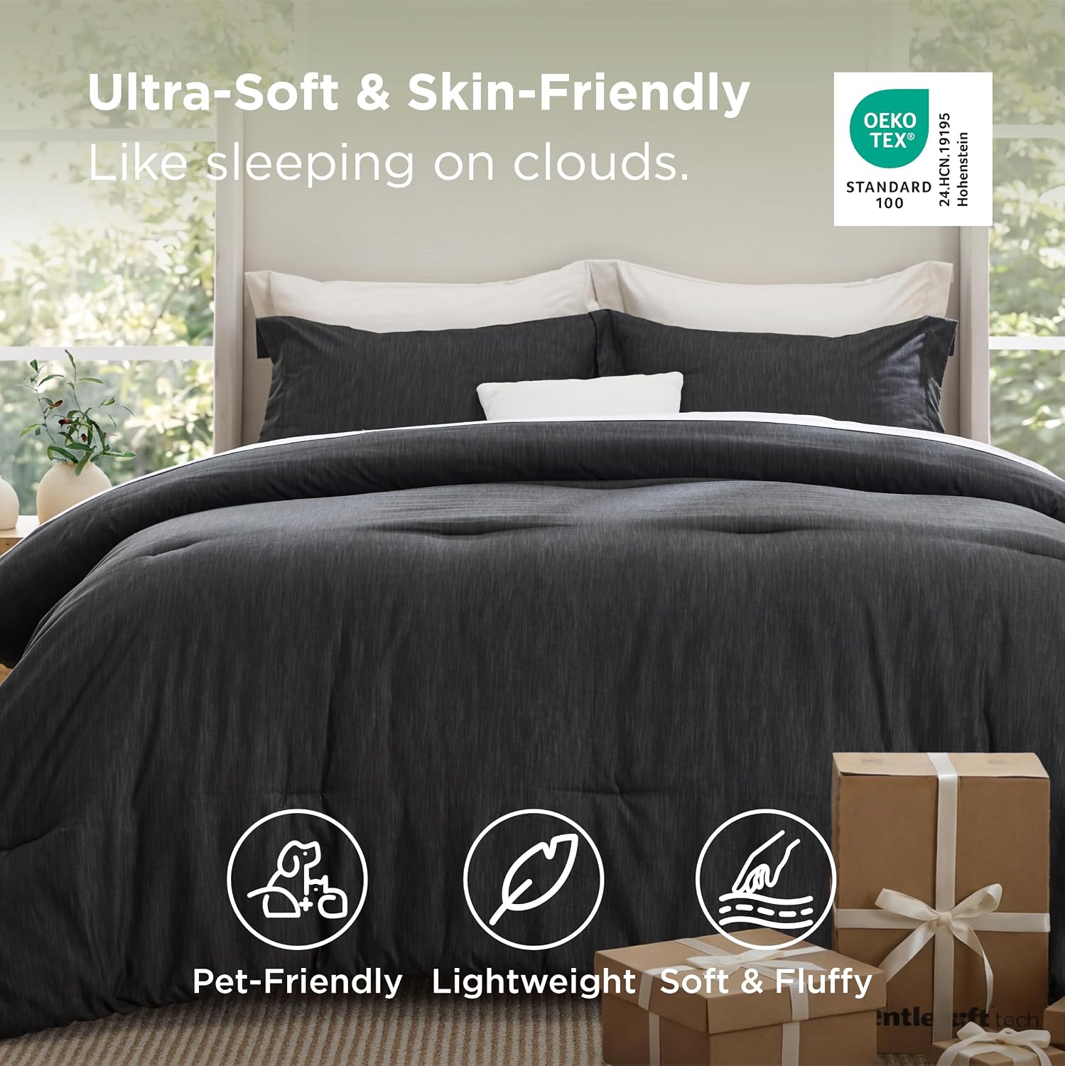 Detalle 2 de Bedsure Queen Comforter Set, Charcoal Melange Brushed Microfiber, 3-Piece