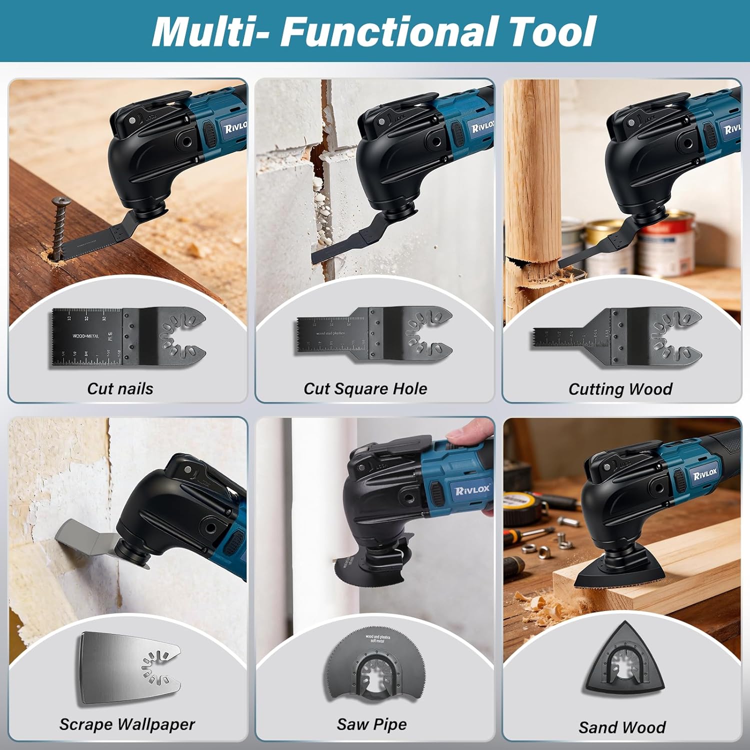 Thumbnail 2 de Rivlox Oscillating Multi Tool with 2x 4.0Ah Batteries – 680W, 6 Speeds, 4° Oscillation, Brushless, LED Light