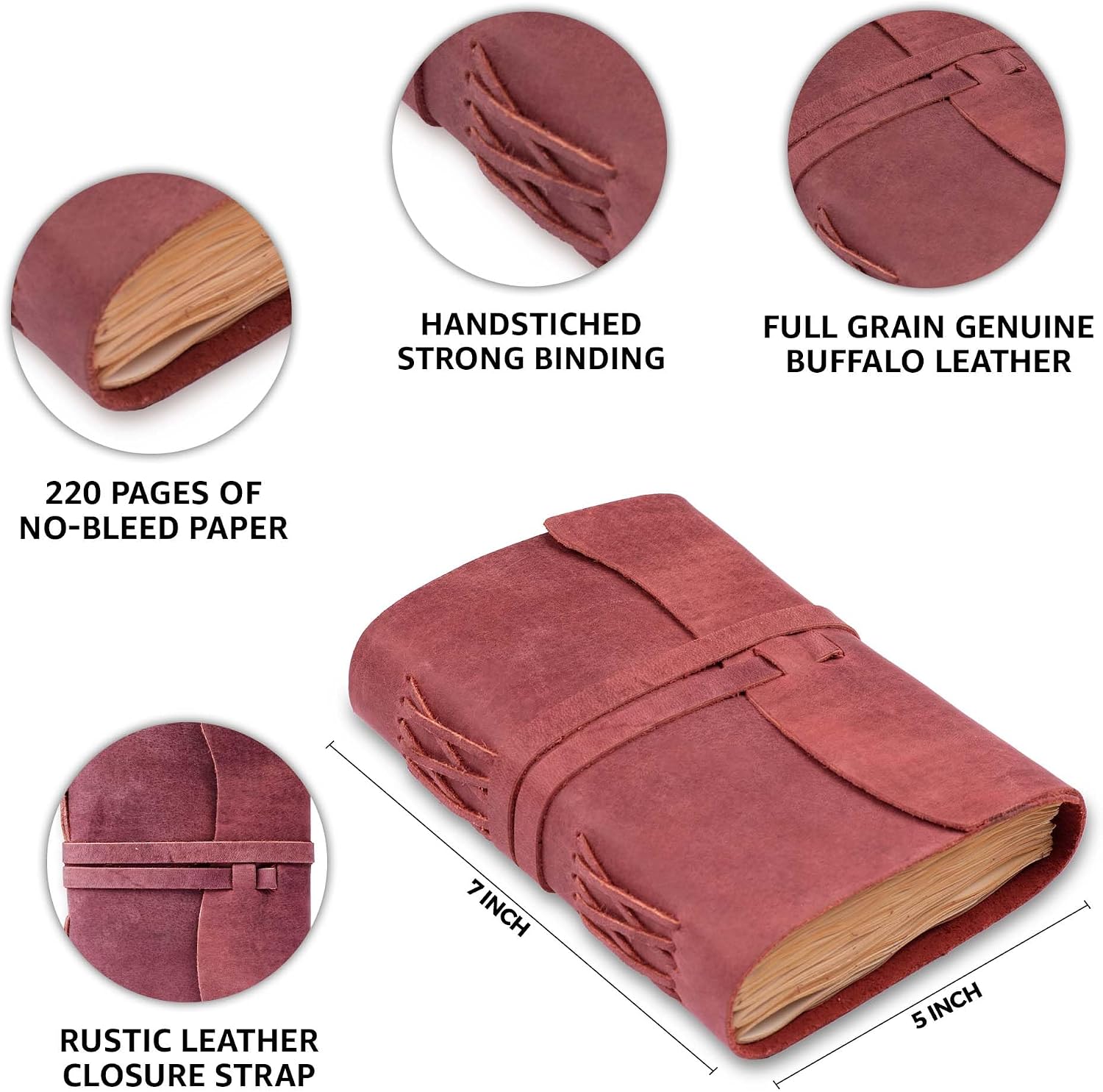 Thumbnail 3 de LEATHER VILLAGE Leather Journal, 7" x 5", Orchid Fuchsia, 220 Unlined Pages