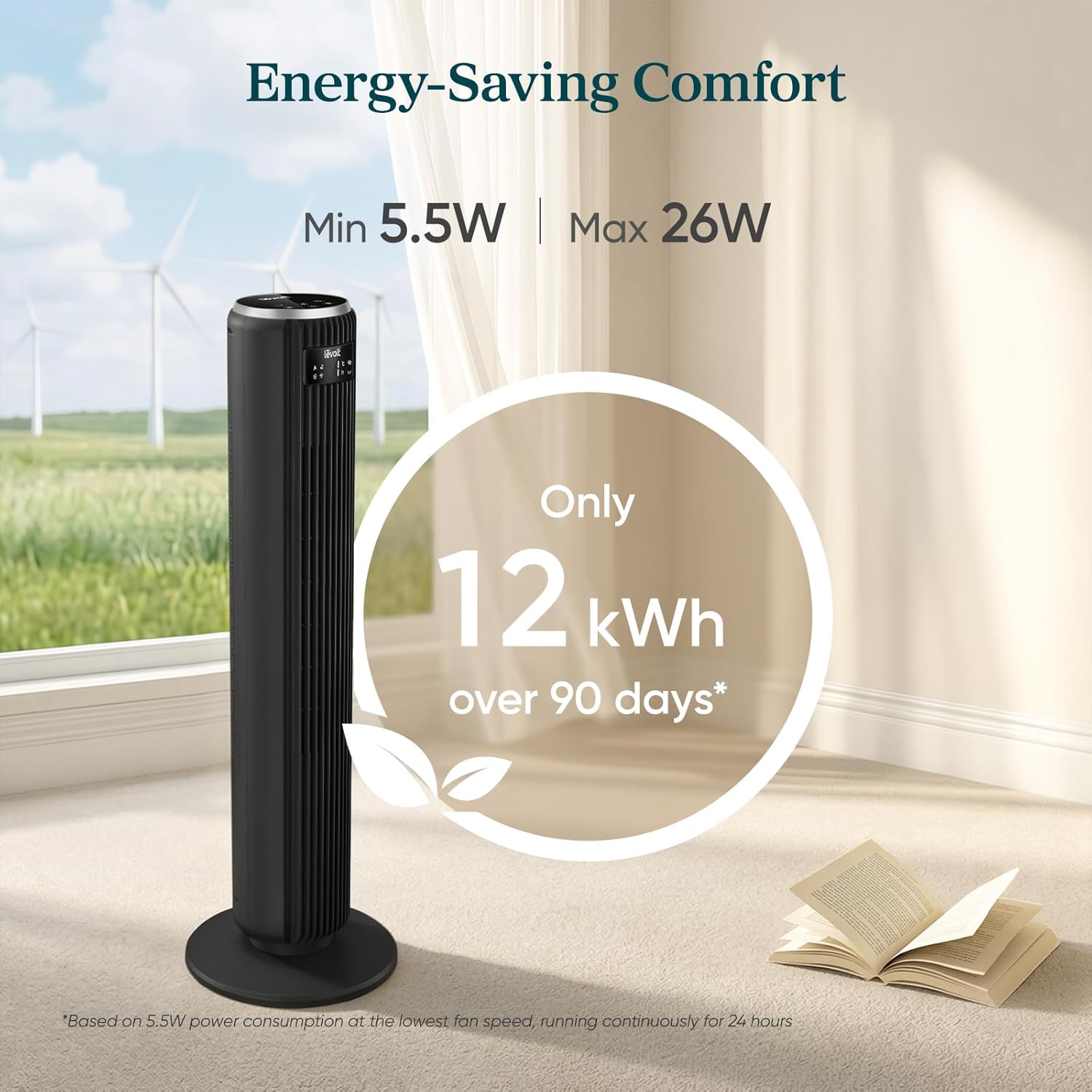 Thumbnail 4 de Levoit 20dB Silent Tower Fan – Quiet, Energy-Saving Cooling for Bedroom & Home