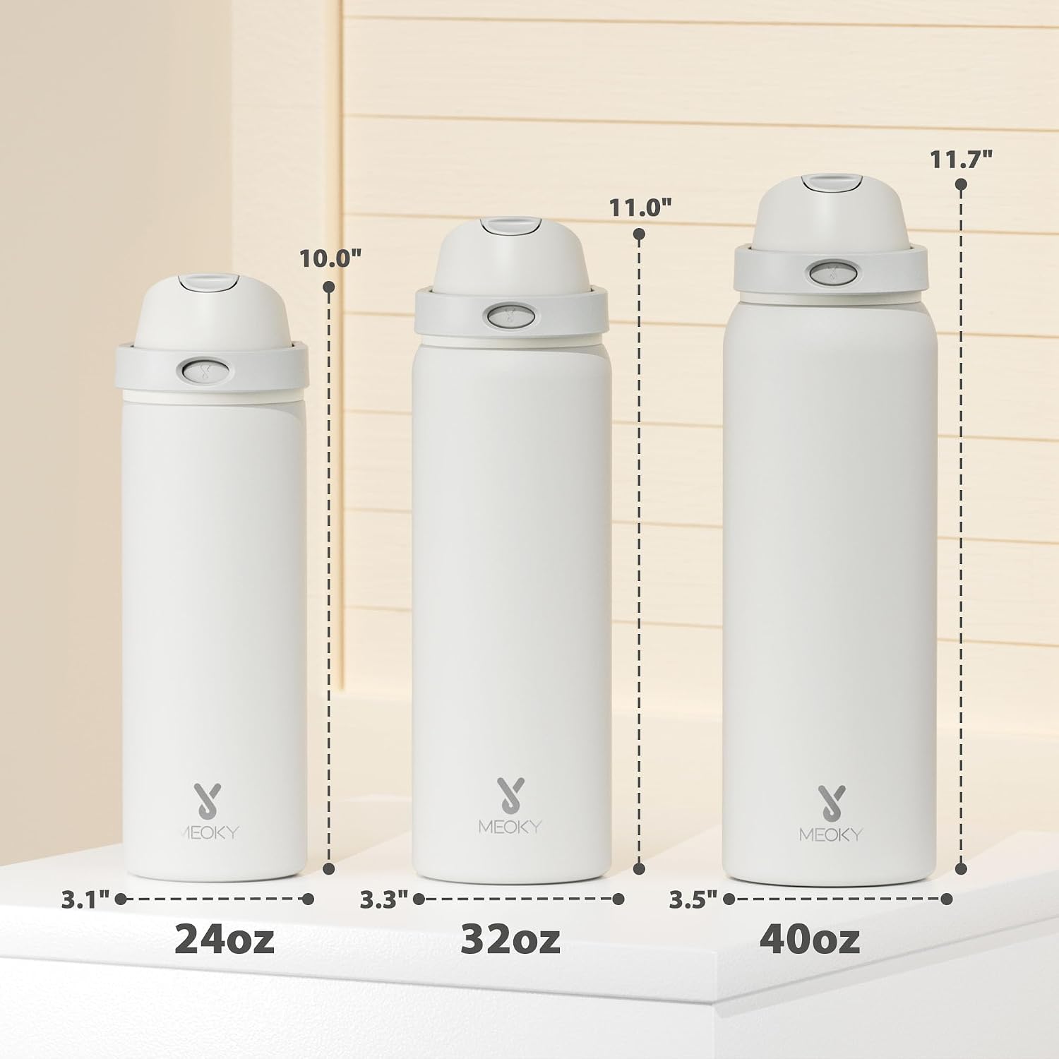 Detalle 2 de Meoky 24 oz Insulated Stainless Steel Water Bottle with 2-in-1 Lid, Ivory