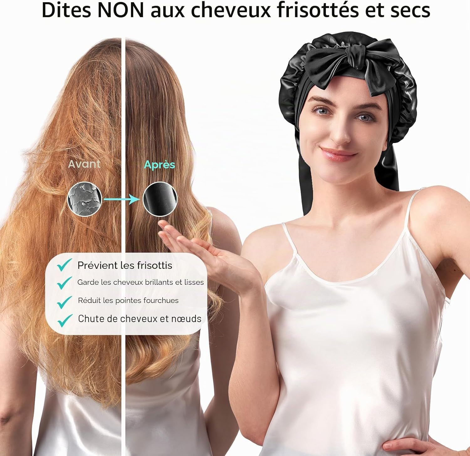 Detalle 2 de Umisleep Bonnet de Nuit 22 Momme en Soie de Mûrier – Double Face, Large, pour Cheveux Volumineux