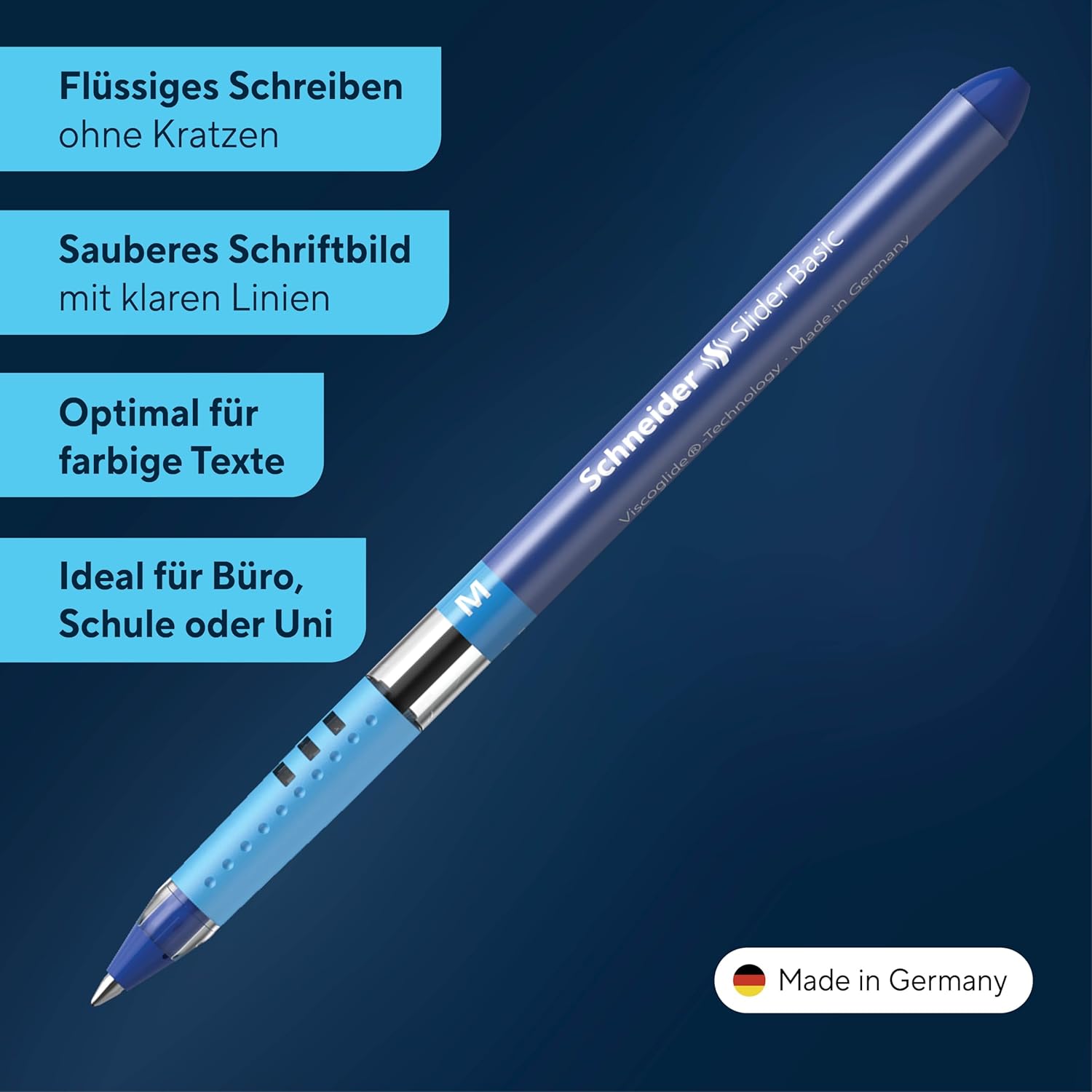 Thumbnail 1 de Schneider Slider Basic 151103 Kugelschreiber-Set (M, blau) – Viscoglide, Soft-Grip-Zone, 10er Pack