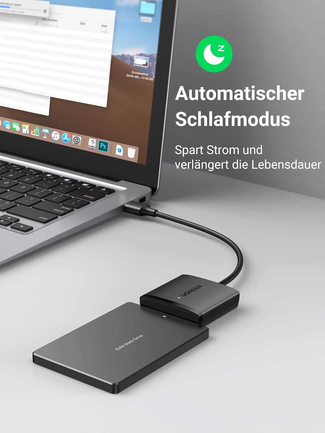 Detalle 1 de UGREEN SATA-Adapter USB 3.0 für externe 2,5" & 3,5" SATA-SSDs und HDDs (UASP, SATA III)