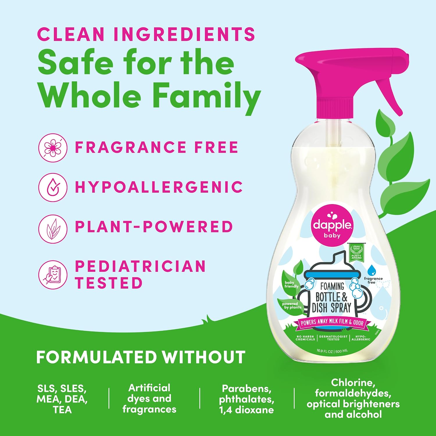 Detalle 2 de Dapple Baby Fragrance-Free Foaming Bottle & Dish Spray, 16.9 oz, 2-Pack