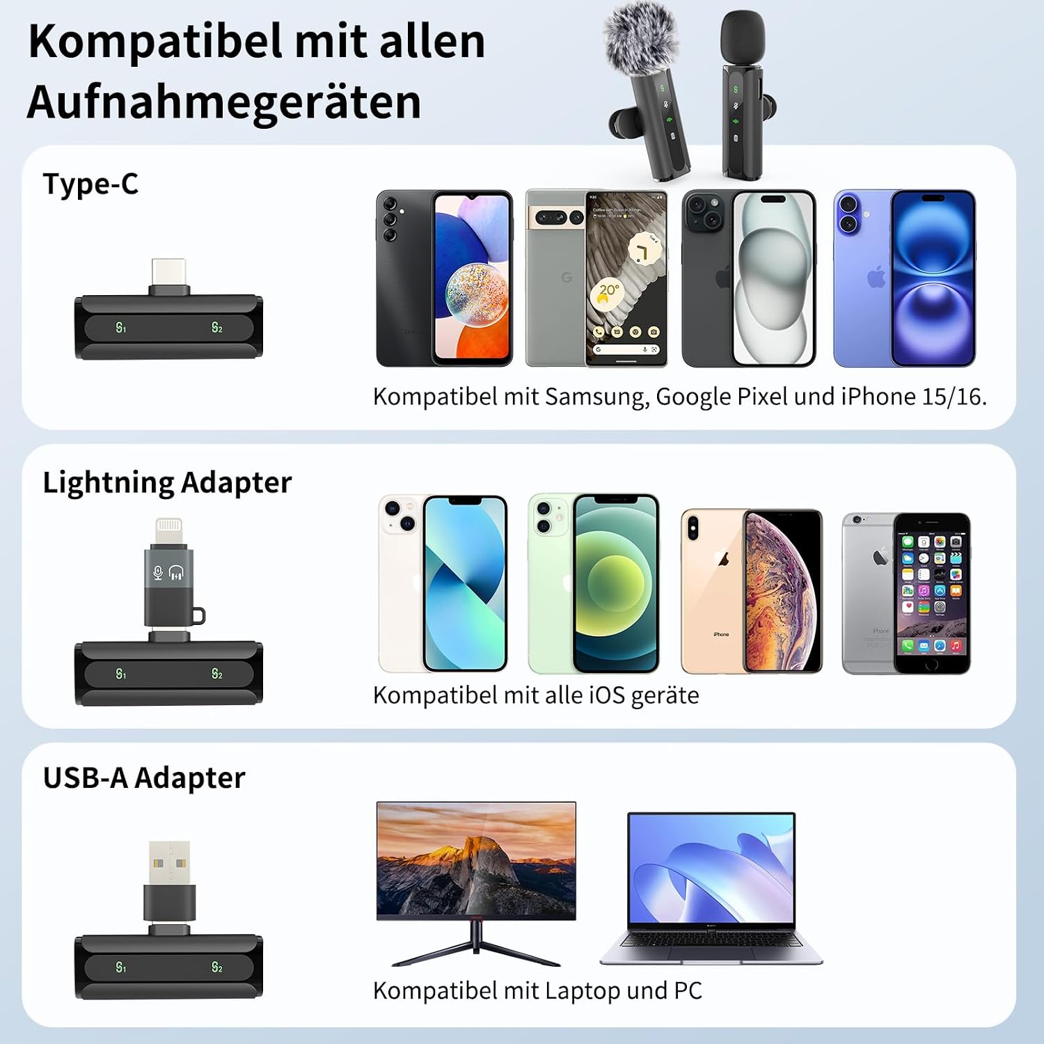 Thumbnail 6 de ZOOYAUE Kabelloses Lavalier Mikrofon: Zwei drahtlose Ansteckmikrofone mit Hall-Effekt und Vielseitigkeit für Smartphone, PC und Kamera