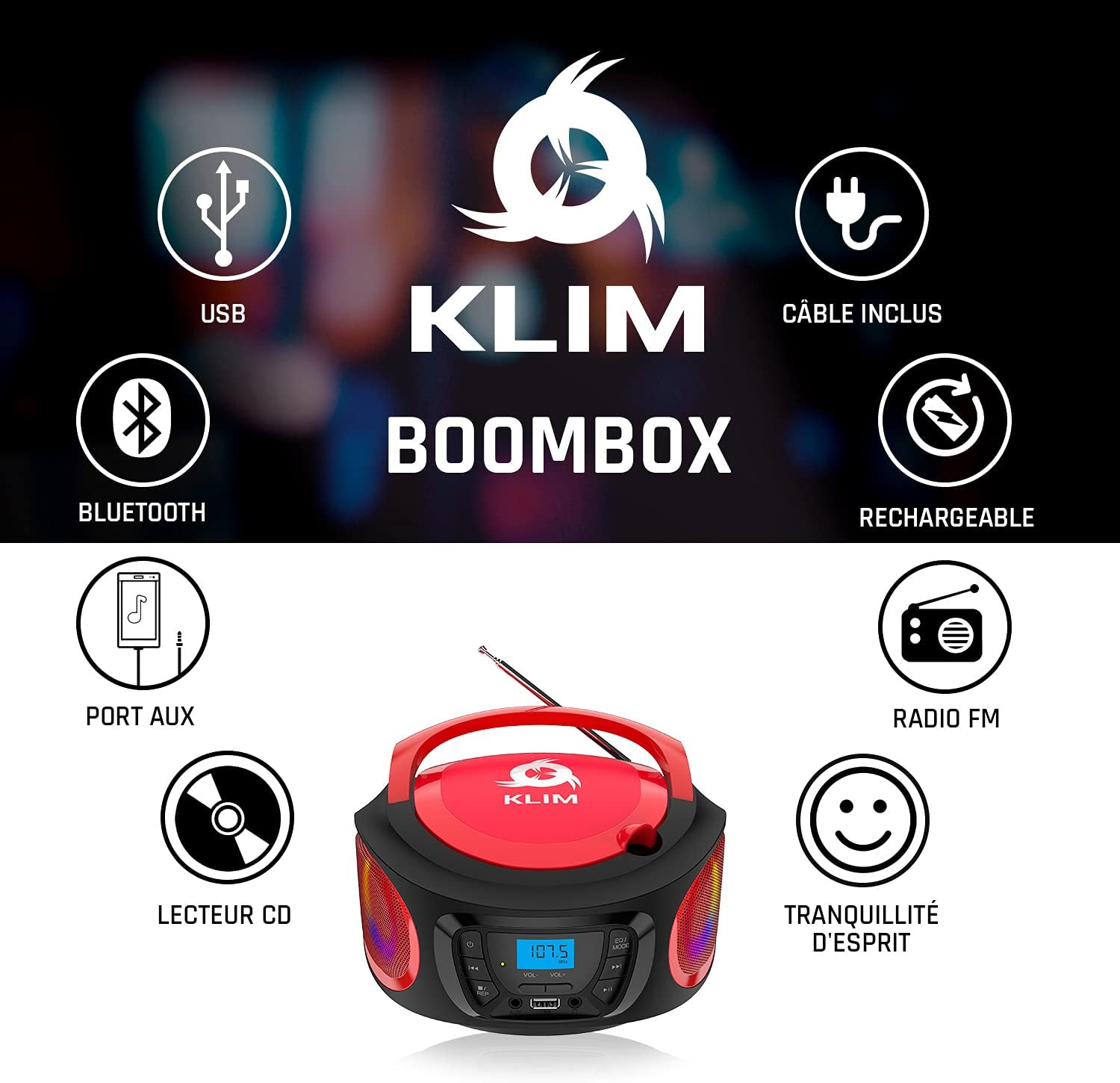 Detalle 2 de KLIM Boombox Poste CD portable 20 présélections