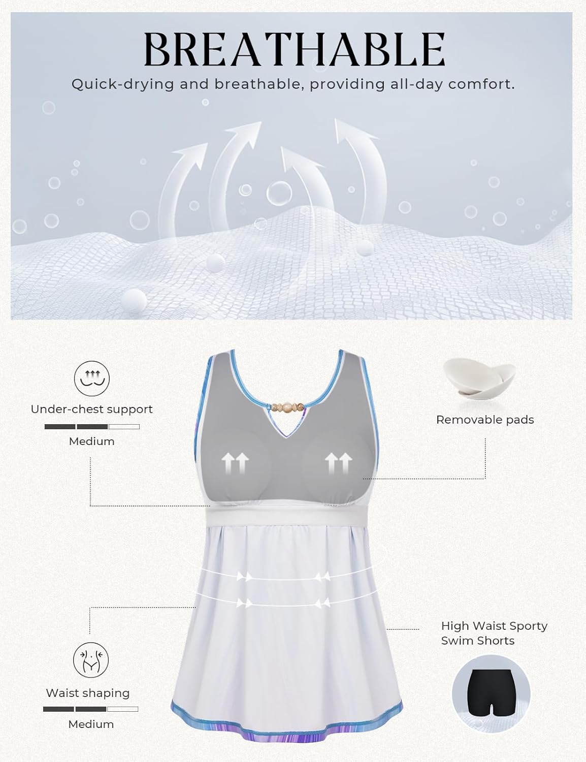 Detalle de Hanna Nikole Tankini femme – ensemble deux pièces, haut push-up et short de sport