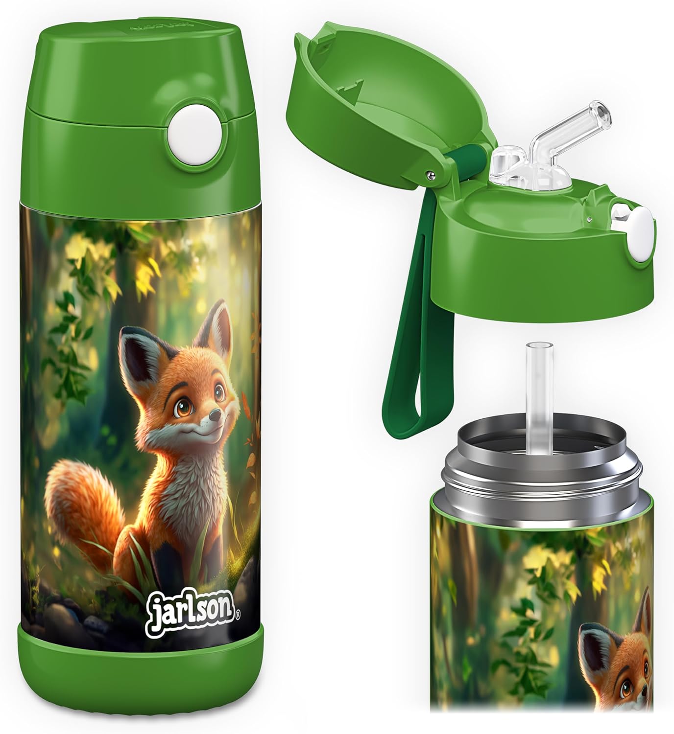 Detalle 2 de Jarlson Borraccia Termica Bambini 350ml CHARLI con Cannuccia – Acciaio Inox, Senza BPA, ideale per Scuola e Sport
