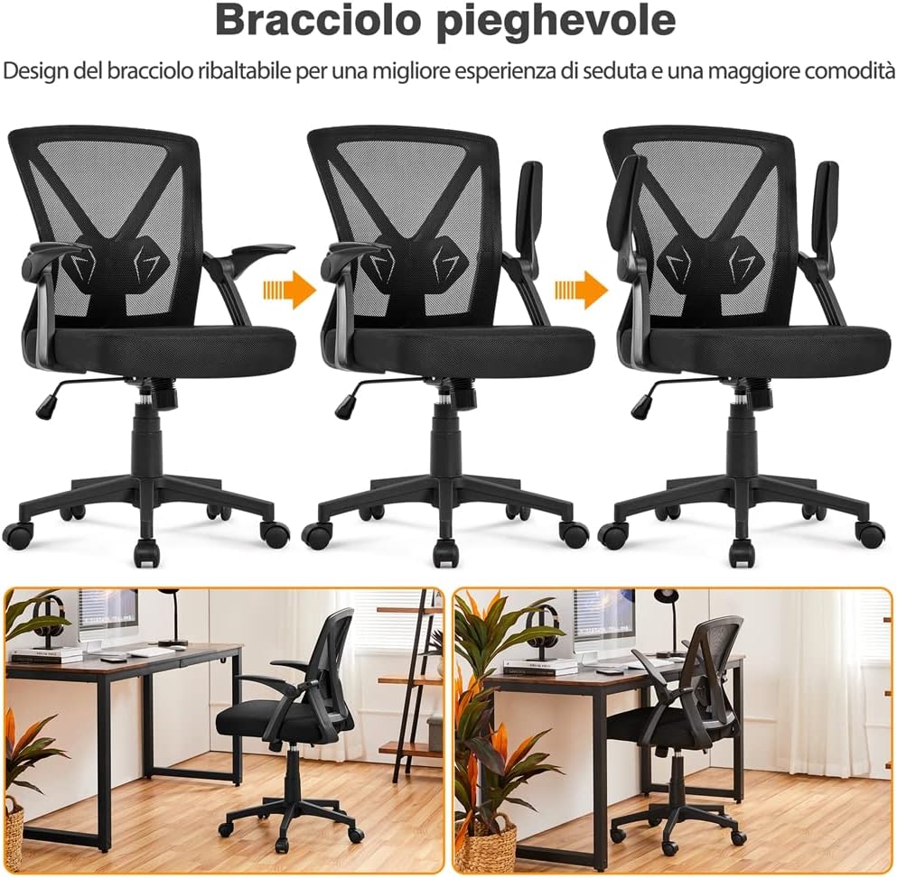 Thumbnail 3 de Yaheetech Sedia da ufficio ergonomica con supporto lombare e braccioli regolabili, schienale in rete traspirante (portata 136 kg) nera