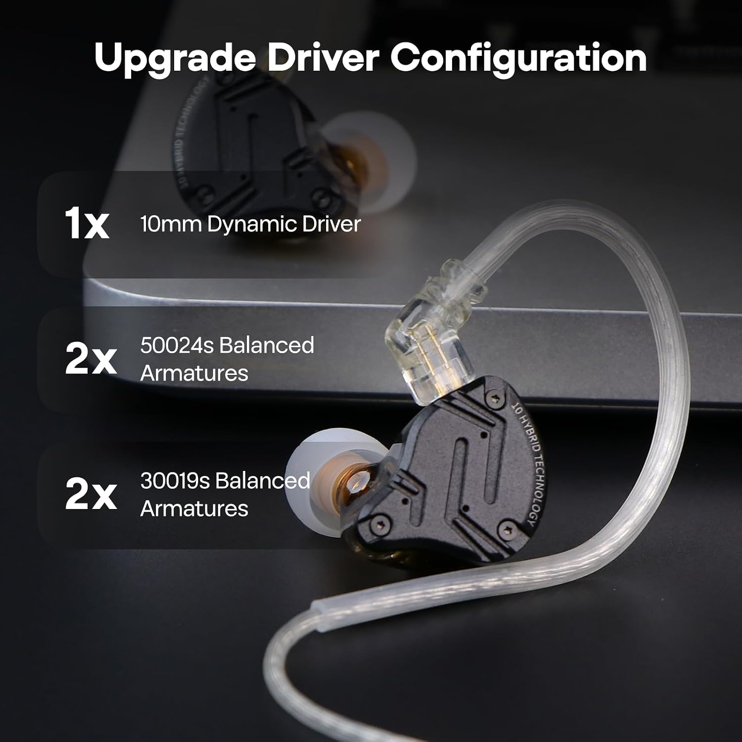 Detalle 2 de Linsoul KZ ZS10 Pro X Upgraded 1DD+4BA — IEM hybride avec façade en alliage et câble à double broche détachable