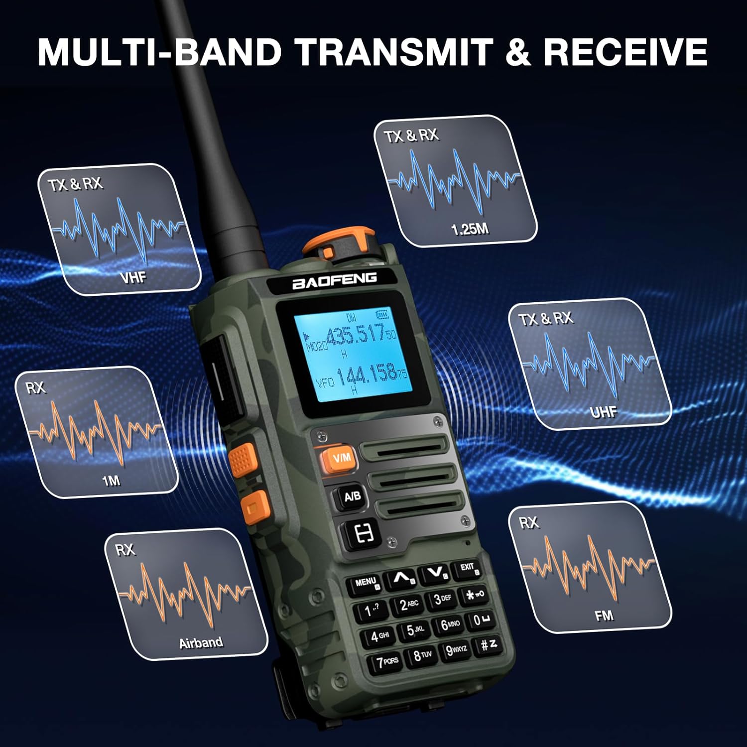 Detalle de BaoFeng K63 6W Walkie Talkie tri-band UHF/VHF + radio portatile con batteria 2600 mAh e schermo a colori