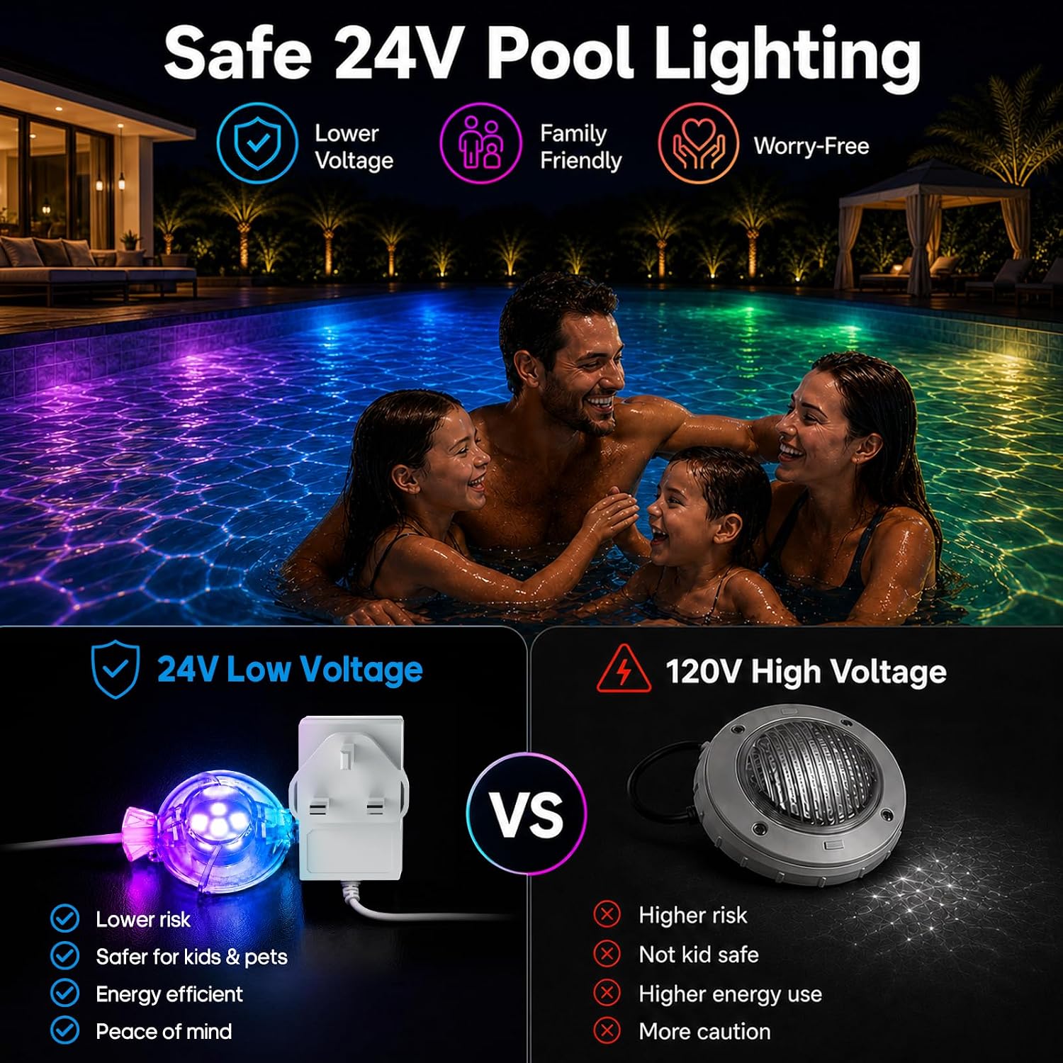 Thumbnail 2 de Soiarllt 25m 16 Lampes Swimming Pool Lights with App & Remote – IP68 Submersible RGB LED Lights for Pools and Ponds