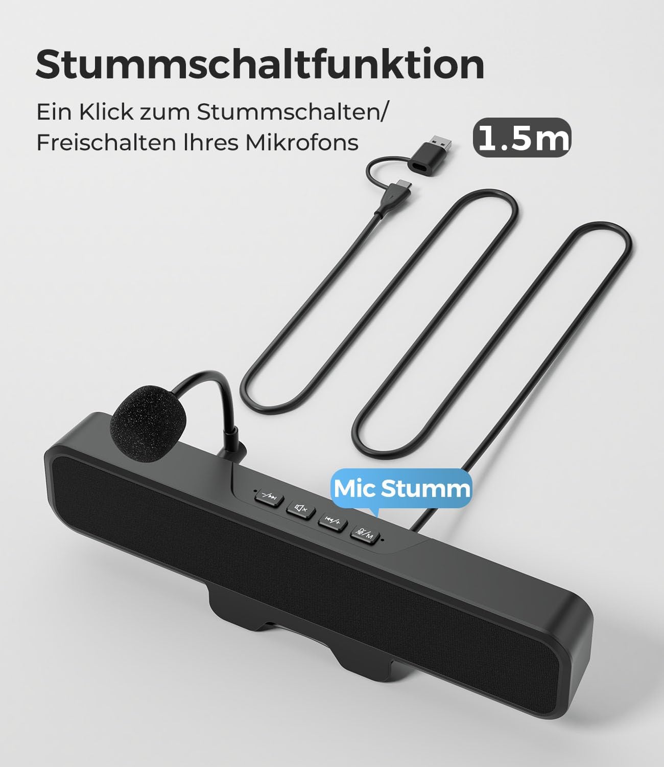 Thumbnail 6 de Plyee Audio USB-Computerlautsprecher mit abnehmbarem Mikrofon und Monitor-Klemme – Stereo-Sound für PC, PS5 und Switch