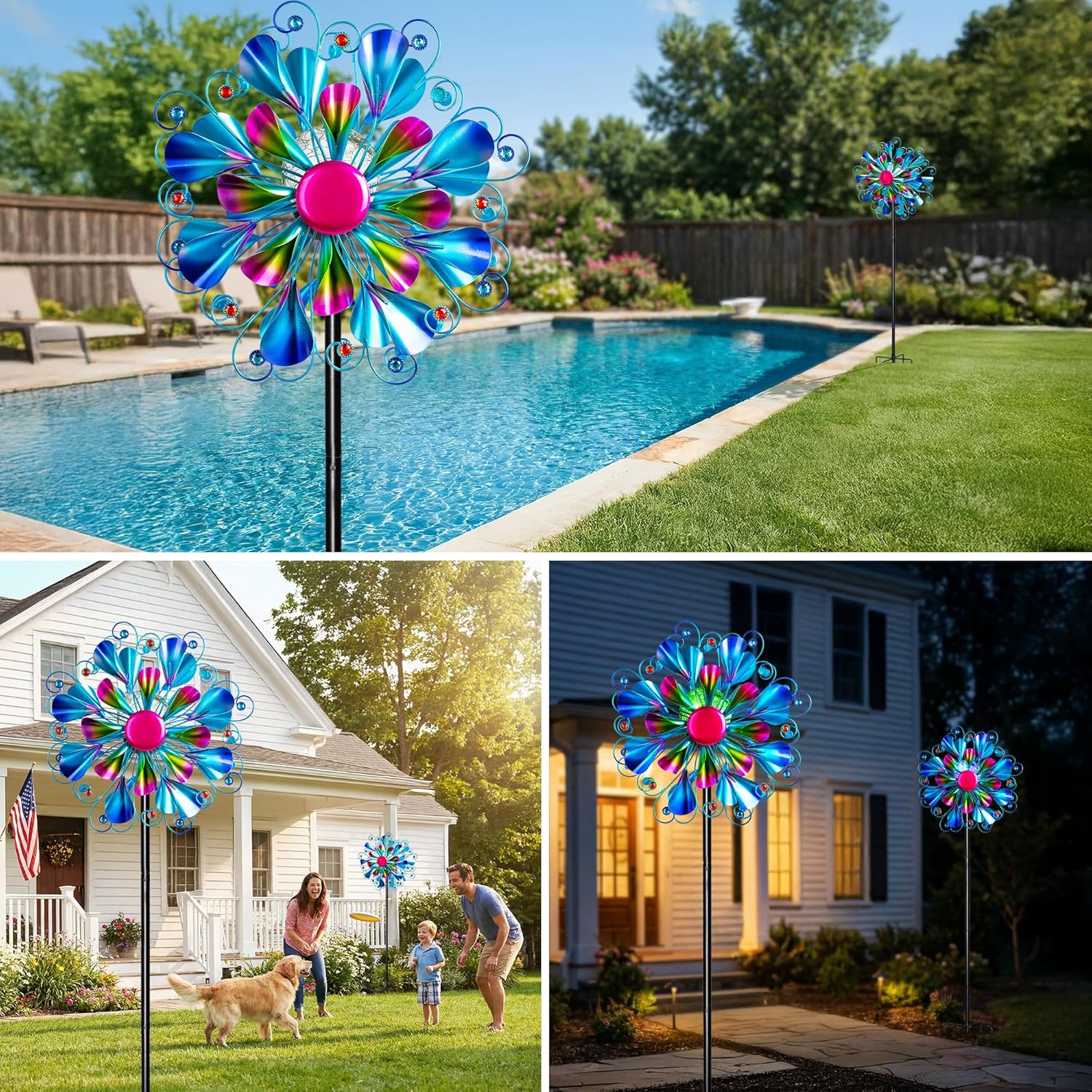 Thumbnail 6 de Solar Wind Spinner Outdoor Metal - Peacock Kinetic Garden Sculpture with Color-Changing LED Lights