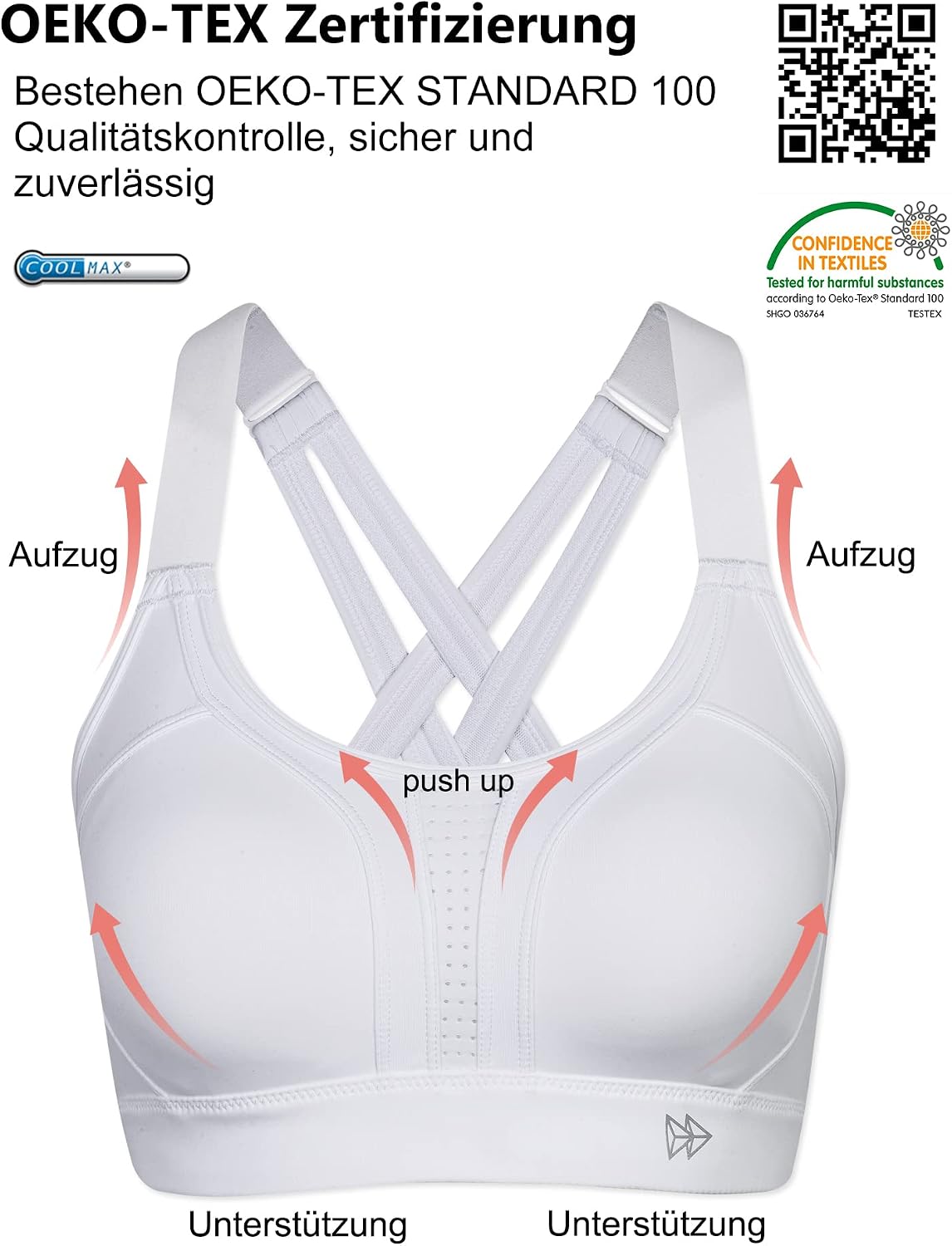 Thumbnail 6 de Yvette Sport BH mit starkem Halt, verstellbaren & gekreuzten Trägern – für Fitness, Lauf, Yoga, große Größen