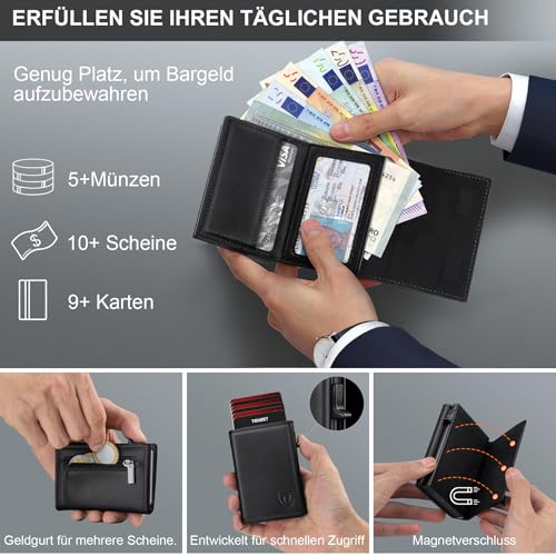 Detalle 2 de TENBST Geldbörse Herren Leder – Slim Wallet mit RFID-Schutz, Pop-up Kartenentnahme und großzügigem Stauraum