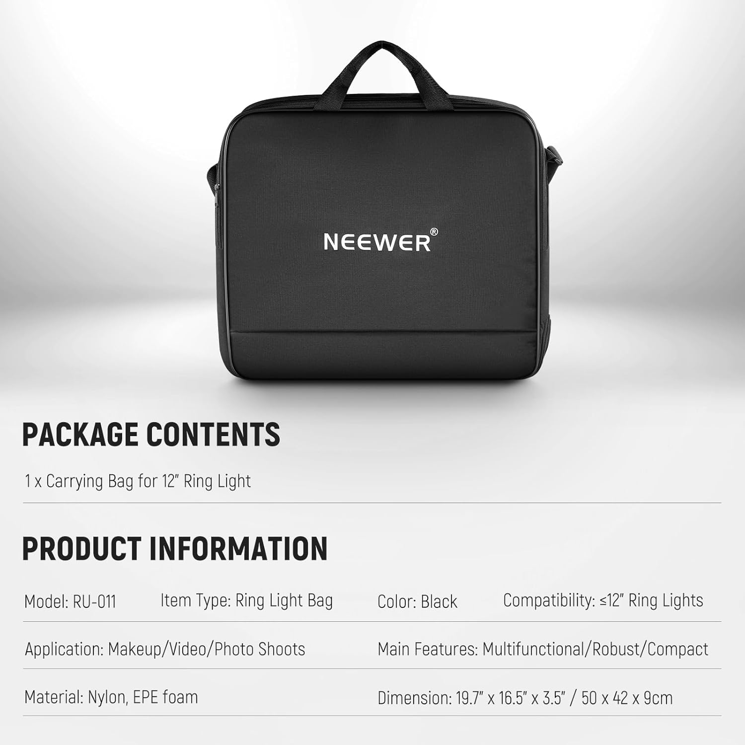 Thumbnail 6 de Neewer RU-011 ring light carrying bag with separate stand storage and foam padding