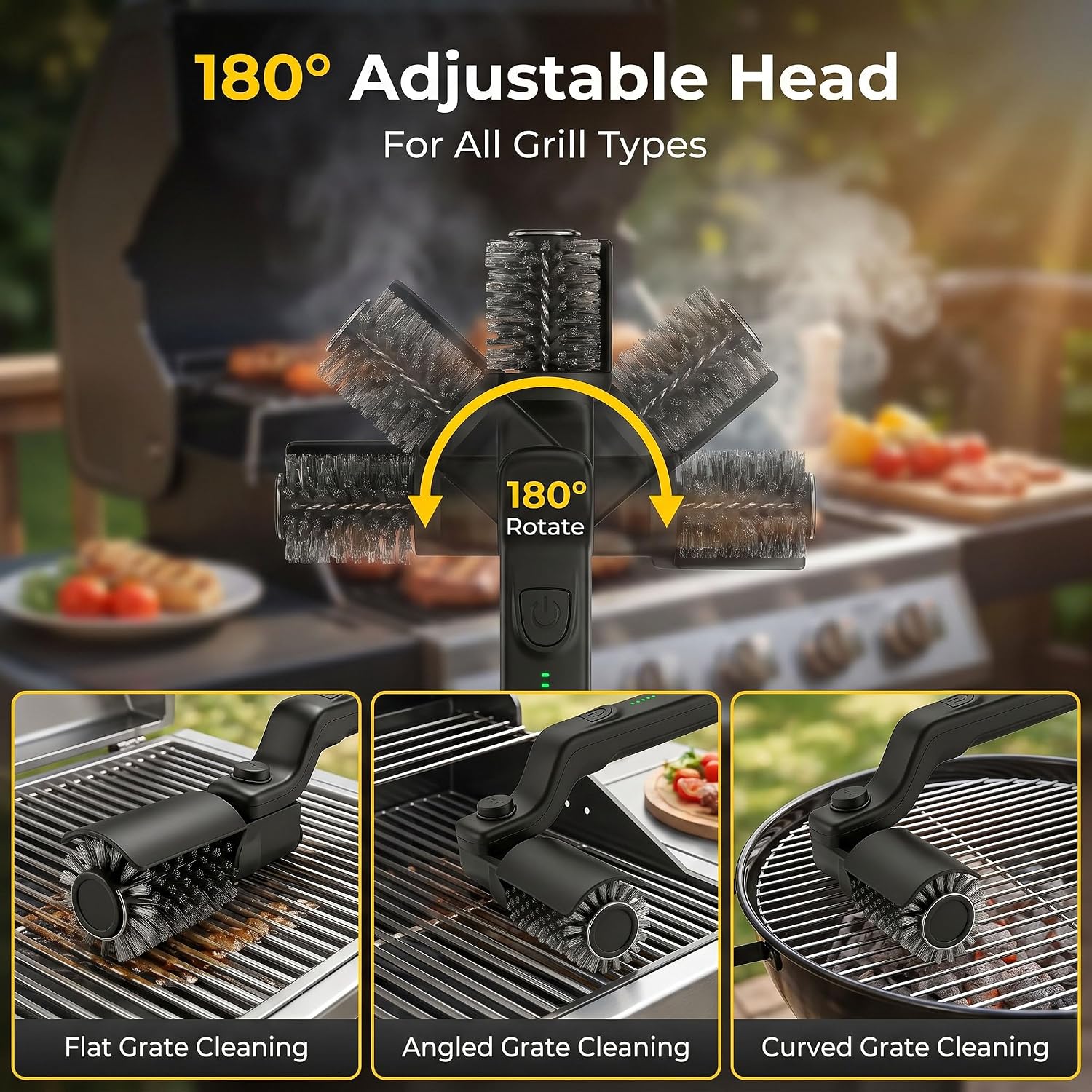 Thumbnail 2 de Spazzola elettrica per barbecue a batteria con testa orientabile 180° – Tre velocità, 90 minuti di autonomia, impermeabile