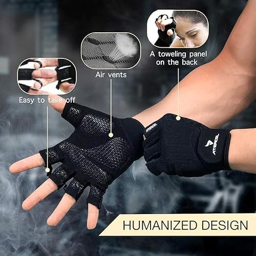 Detalle 2 de Atercel Weight Lifting Gloves (Size M) – Breathable Crossfit & Gym Gloves for Men & Women, Black