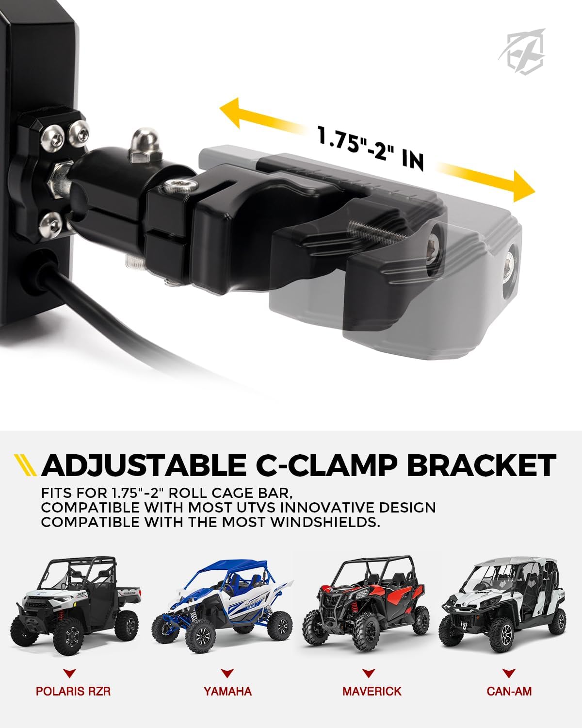 Thumbnail 6 de Xprite UTV LED Side View Mirrors with Puddle Lights — Aluminum, 1.75"–2" Roll Cage, Smoke Lens