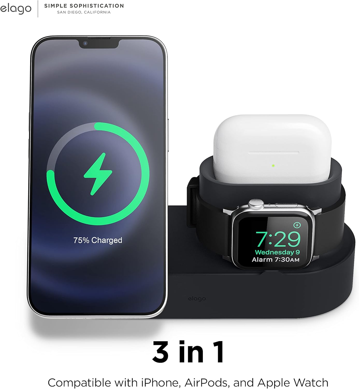 Thumbnail 2 de Elago Stazione MS Trio 2 compatibile con MagSafe (iPhone Serie 17/16/15/14/13/12, Apple Watch, AirPods) – Nero