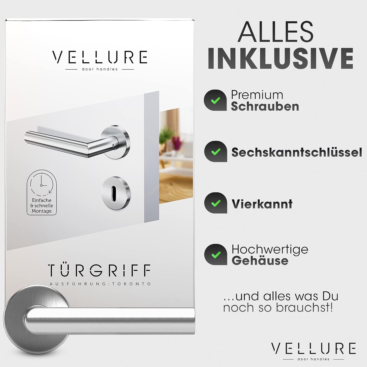 Thumbnail 5 de Vellure Türgriffe Innentüren Edelstahl – Komplettes Set mit Bohrschablone, matt, langlebig