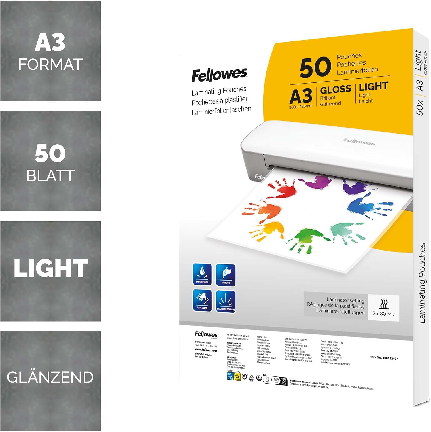 Thumbnail 1 de Fellowes A3 Laminierfolien, 50 Stück, glänzend – Laminiertaschen für Poster, Schilder & Dokumente