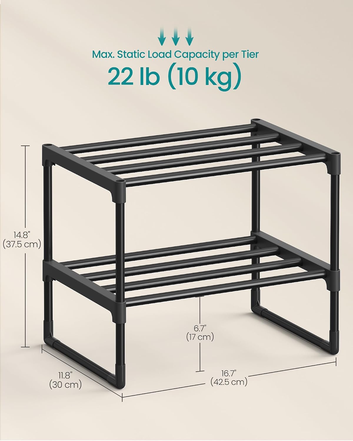 Detalle de SONGMICS 2-Tier shoe rack, 30 cm black