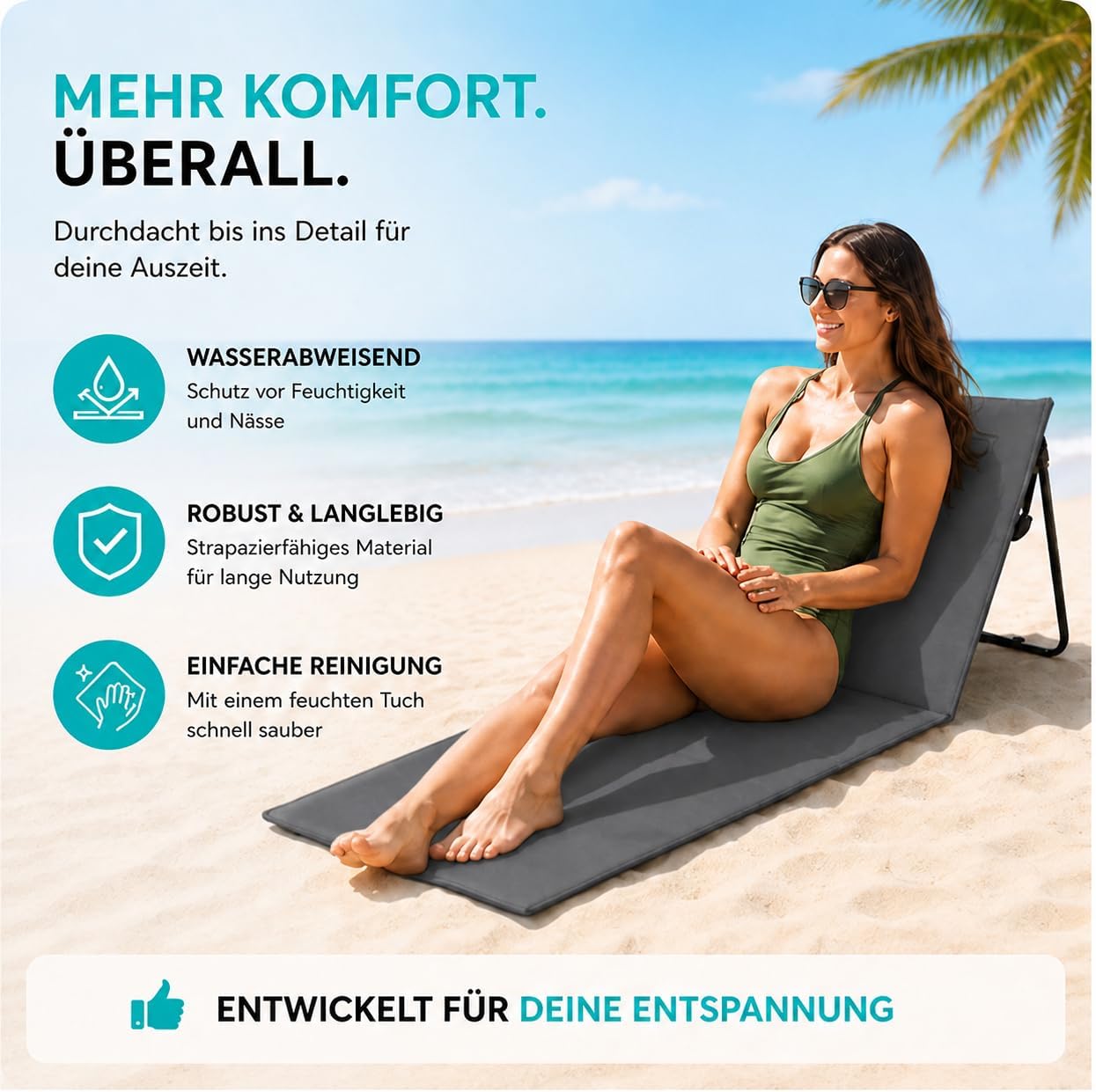 Detalle de Intimo Living 2er Set Strandliegen mit stufenlos verstellbarer Rückenlehne – Grau