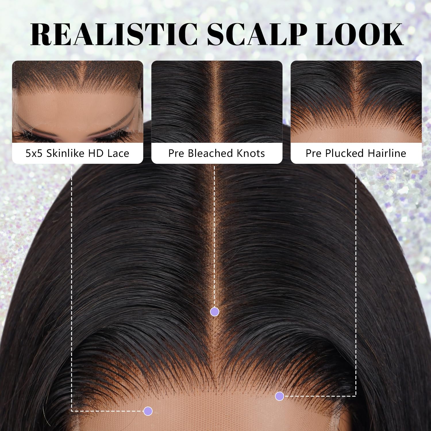 Detalle de 34 Inch 5x5 Real SKINLIKE HD Lace Closure Wig with 200% Density