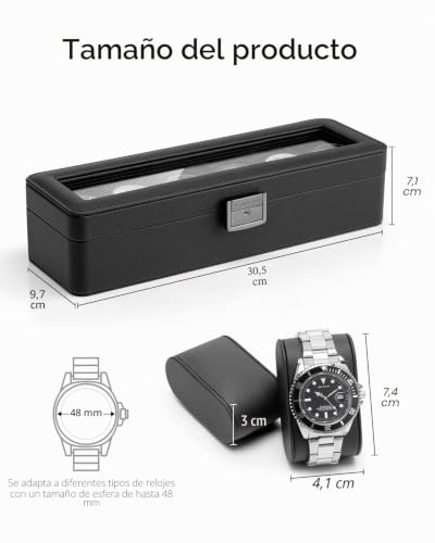 Detalle de VLANDO Caja Relojes de 6 Plazas con Tapa de Cristal – organización y estilo para tu colección