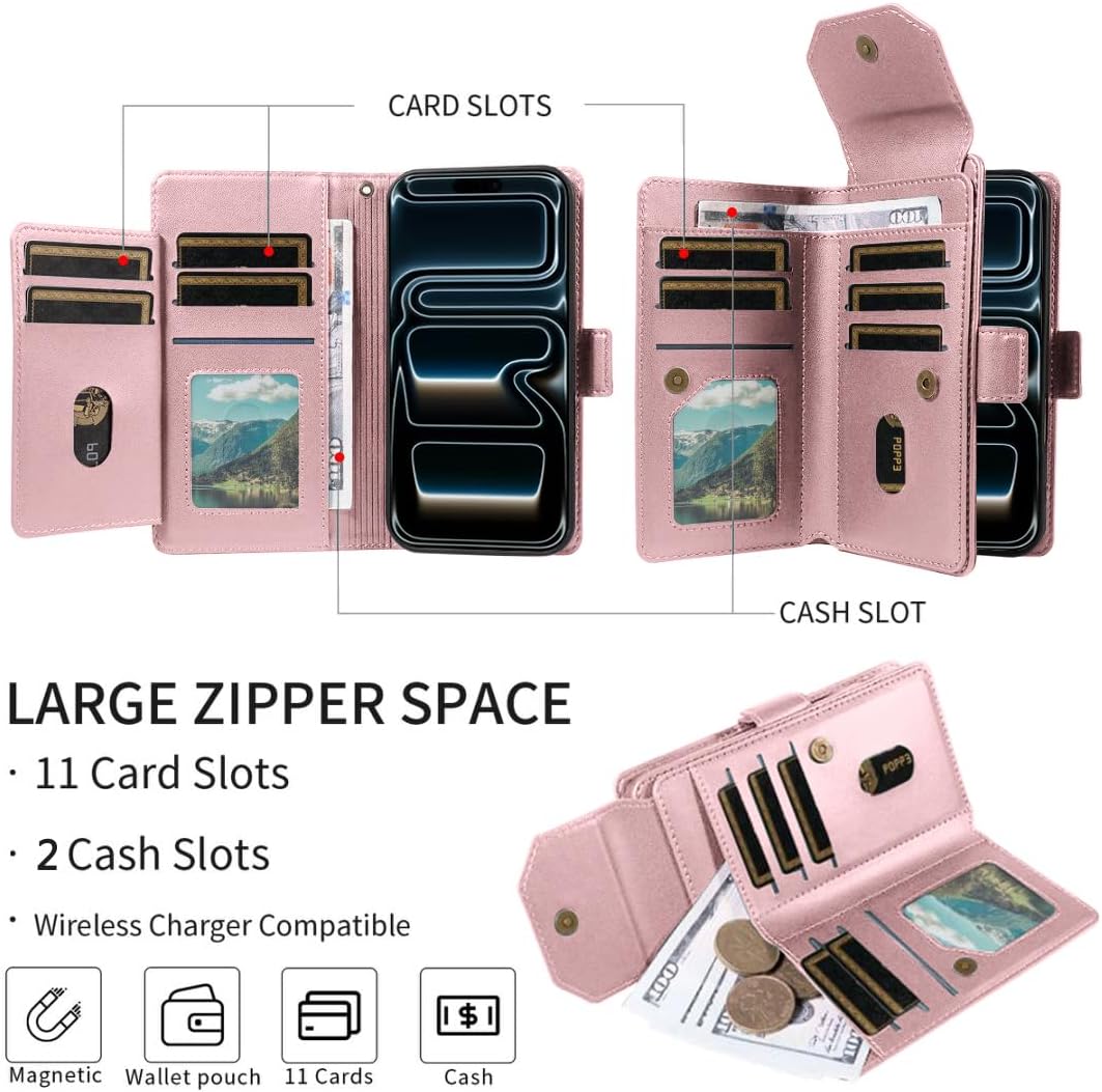 Thumbnail 1 de Asuwish Wallet Case with Screen Protector for iPhone 17 Pro Max 6.9" – Pink