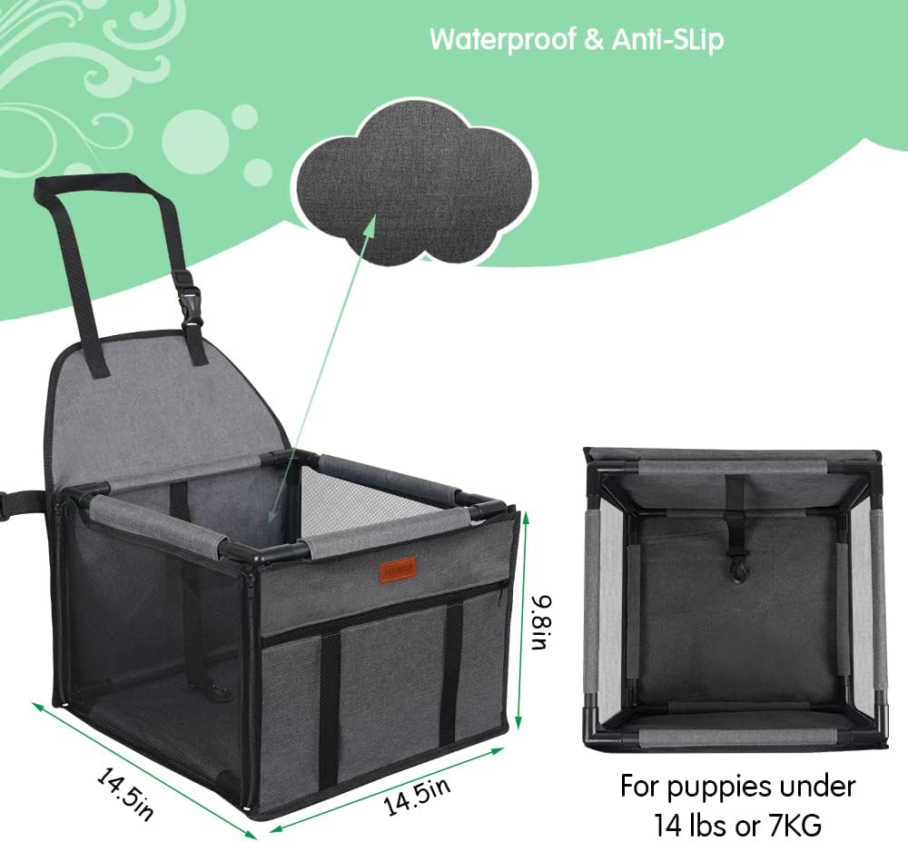 Detalle de SWIHELP Dog Car Seat with Clip-on Safety Leash and PVC Frame – Foldable Booster for Small Pets
