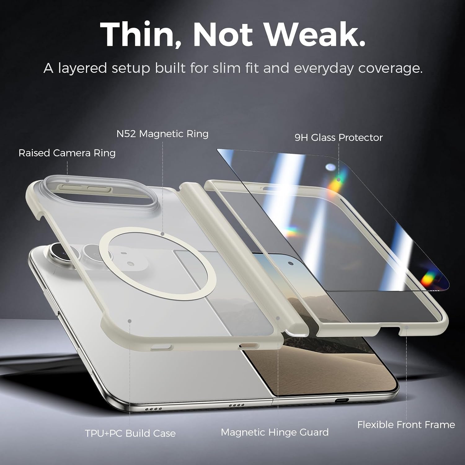 Detalle de Goton ZHYT iPhone Duo Case for MagSafe, Cream, Slim Foldable Design