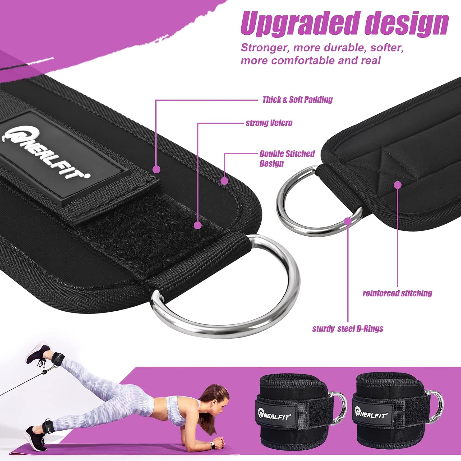 Detalle de NEALFIT Ankle Strap for Cable Machine, 7mm Neoprene, Adjustable Hook-and-Loop