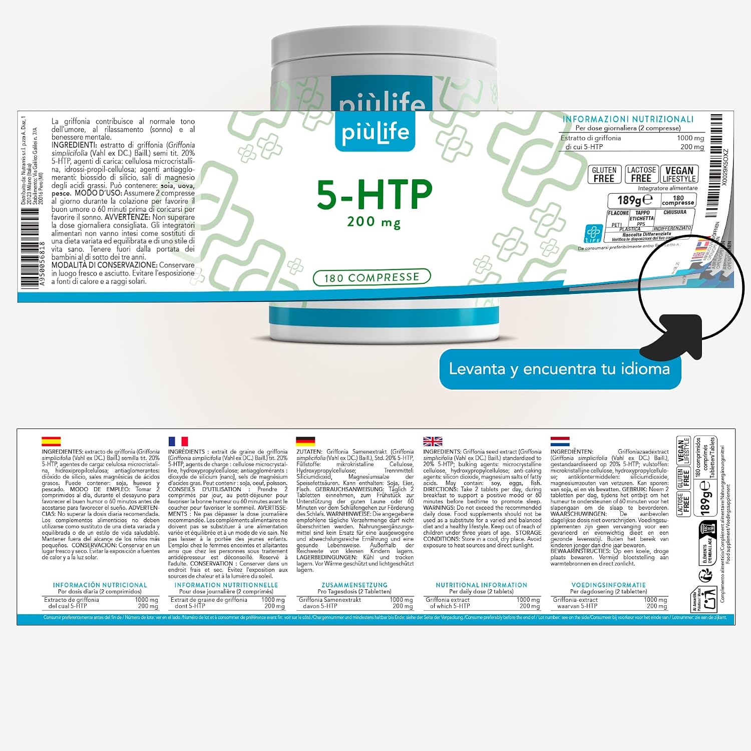 Thumbnail 6 de 5HTP 200mg PiùLife 180 comprimidos