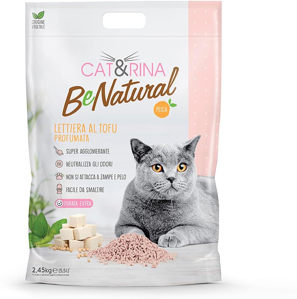 Detalle de Cat&Rina BeNatural Tofu klumpende Katzenstreu, 5,5 l (pflanzlich & kompostierbar), 3 Stück