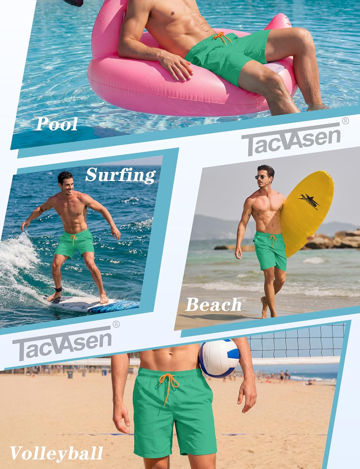 Detalle de TACVASEN Men's Swim Shorts with Mesh Lining – Quick-Dry Beach Trunks
