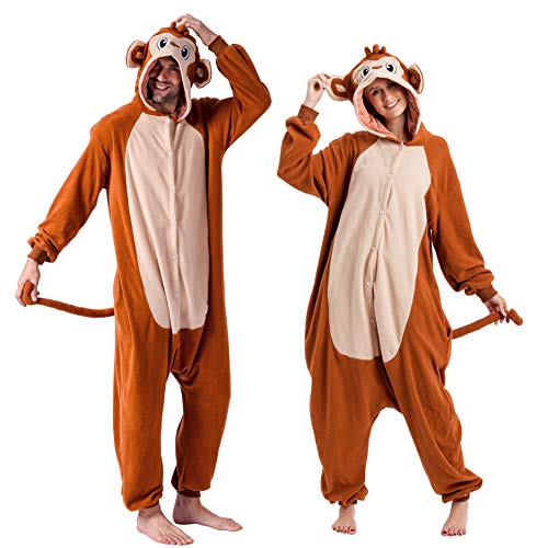 Detalle de Spooktacular Creations Adult Monkey Costume Jumpsuit, Medium, Plush Fleece with Hat and Tail