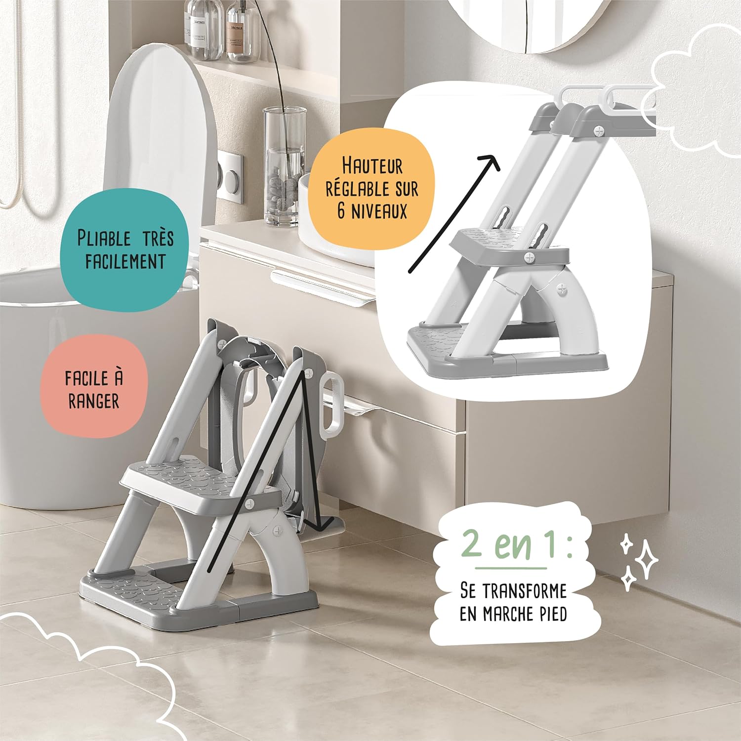 Thumbnail 3 de Réducteur de toilette enfant avec marche pliable – siège WC pour apprentissage de la propreté (garçons et filles)