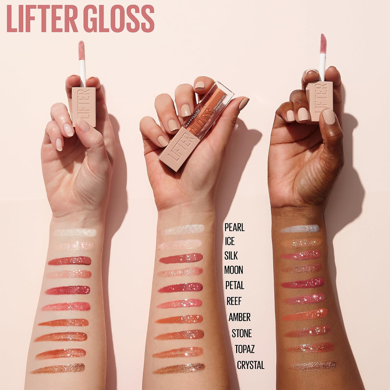 Detalle de Maybelline New York Lifter Gloss Nr. 003 Moon (Rosa) – feuchtigkeitsspendender Lipgloss mit Hyaluronsäure, 5,4 ml