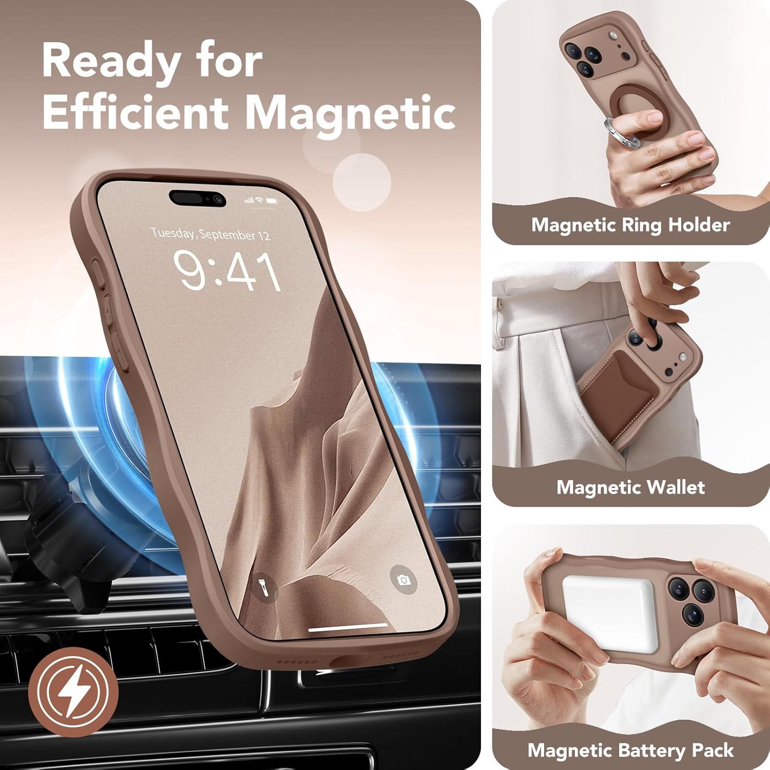 Thumbnail 2 de CAPRARO Magnetic iPhone 17 Pro Case (Brown) with Full Camera Protection